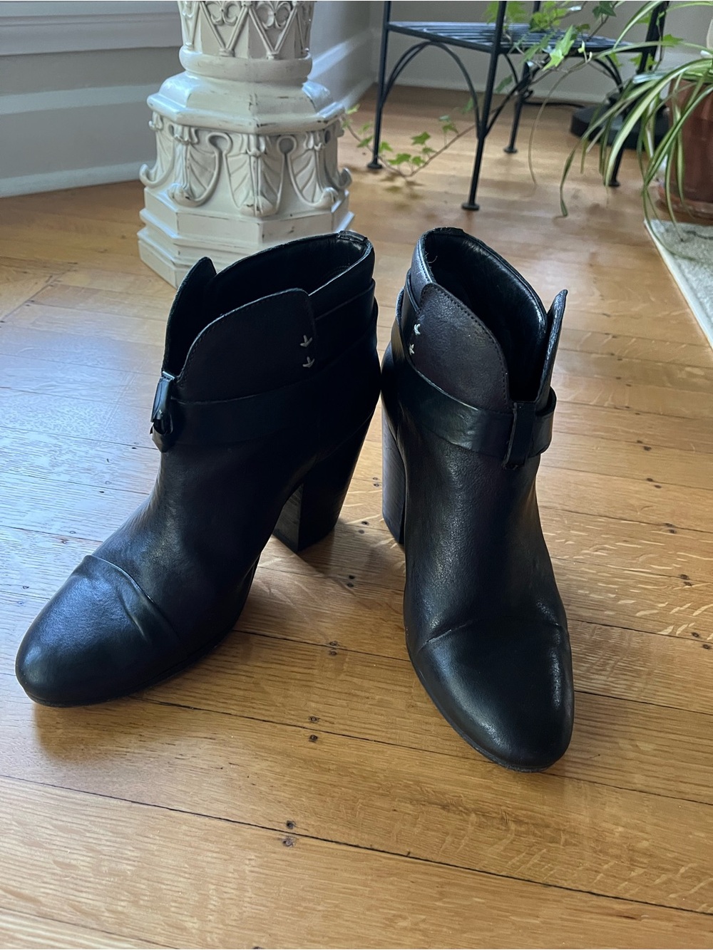 rag & bone Black Leather Ankle Booties with Buckle Strap